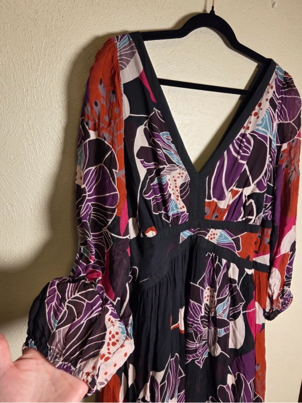 Anthropologie Black Floral Maxi Dress with Purple & Red Accents - Picture 6 of 7